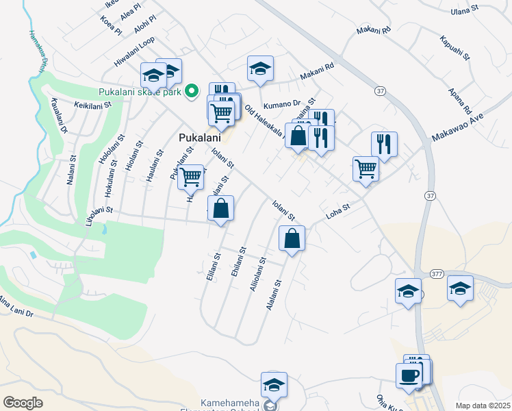 map of restaurants, bars, coffee shops, grocery stores, and more near 148 Ehilani Street in Makawao