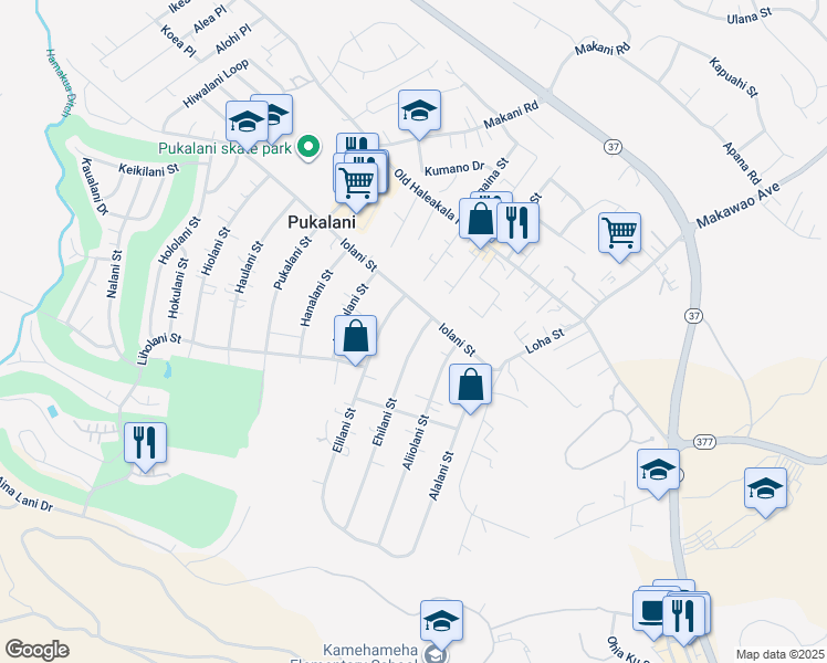 map of restaurants, bars, coffee shops, grocery stores, and more near 148 Ehilani Street in Makawao