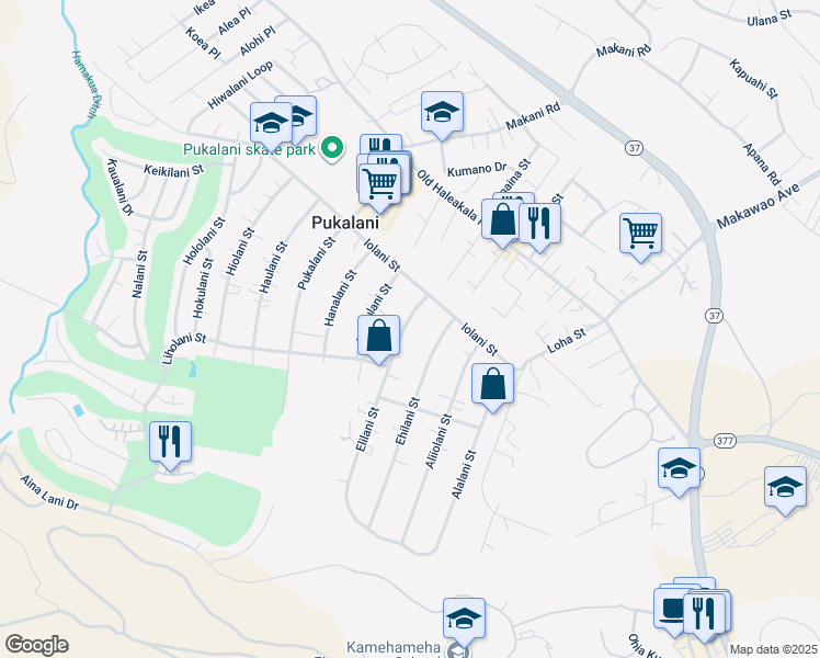 map of restaurants, bars, coffee shops, grocery stores, and more near 173 Elilani Street in Makawao