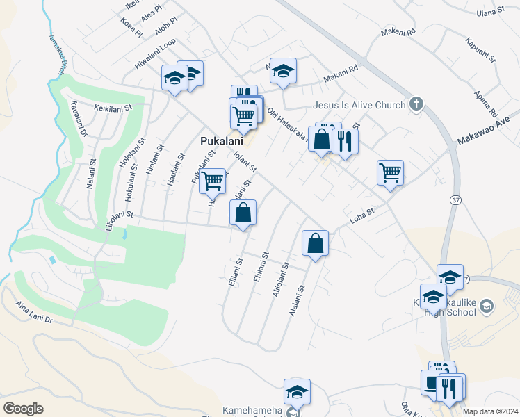 map of restaurants, bars, coffee shops, grocery stores, and more near 178 Elilani Street in Makawao