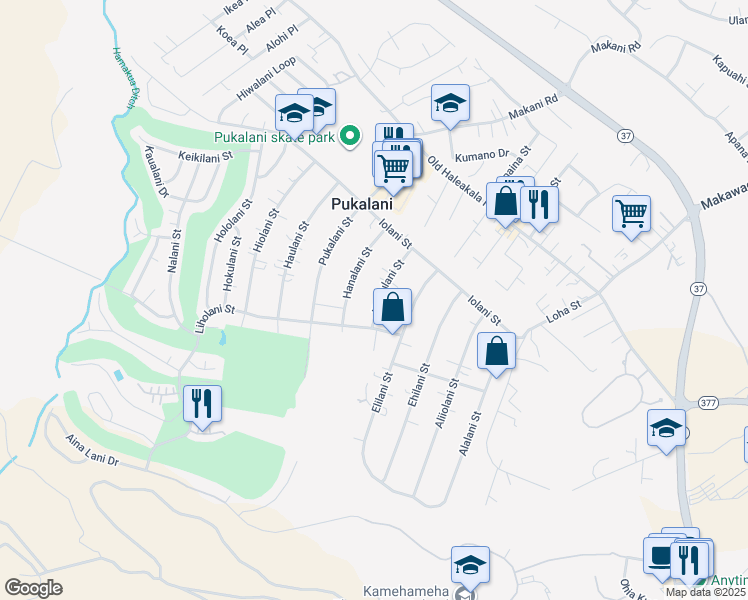 map of restaurants, bars, coffee shops, grocery stores, and more near 214 Halaulani Street in Makawao