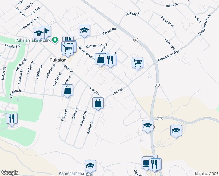 map of restaurants, bars, coffee shops, grocery stores, and more near 76 Loha Street in Makawao