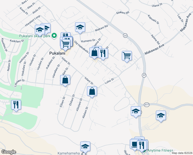 map of restaurants, bars, coffee shops, grocery stores, and more near 109 Healani Place in Makawao