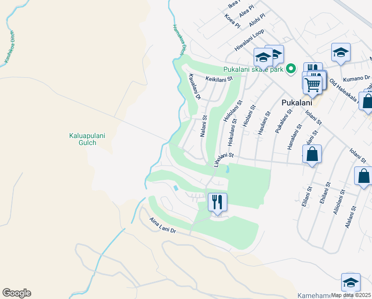 map of restaurants, bars, coffee shops, grocery stores, and more near 350 Lokelani Place in Makawao