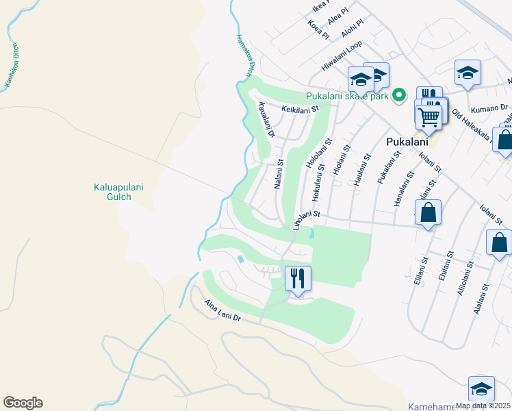 map of restaurants, bars, coffee shops, grocery stores, and more near 350 Lokelani Place in Makawao