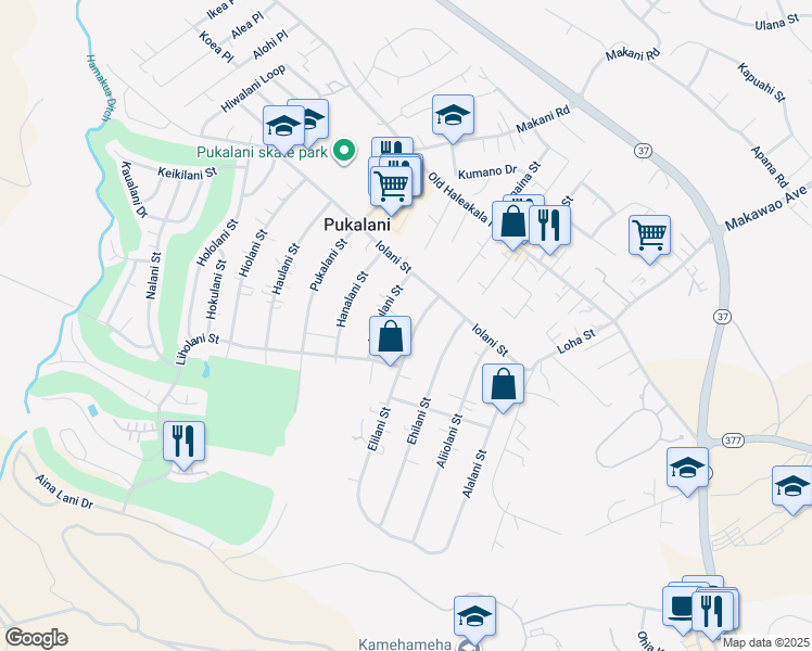 map of restaurants, bars, coffee shops, grocery stores, and more near 178 Elilani Street in Makawao