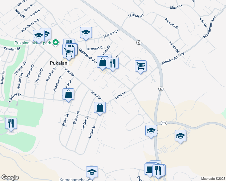 map of restaurants, bars, coffee shops, grocery stores, and more near 76 Loha Street in Makawao