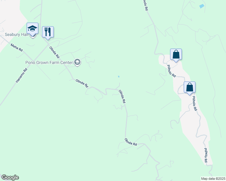 map of restaurants, bars, coffee shops, grocery stores, and more near 1040 Olinda Road in Makawao