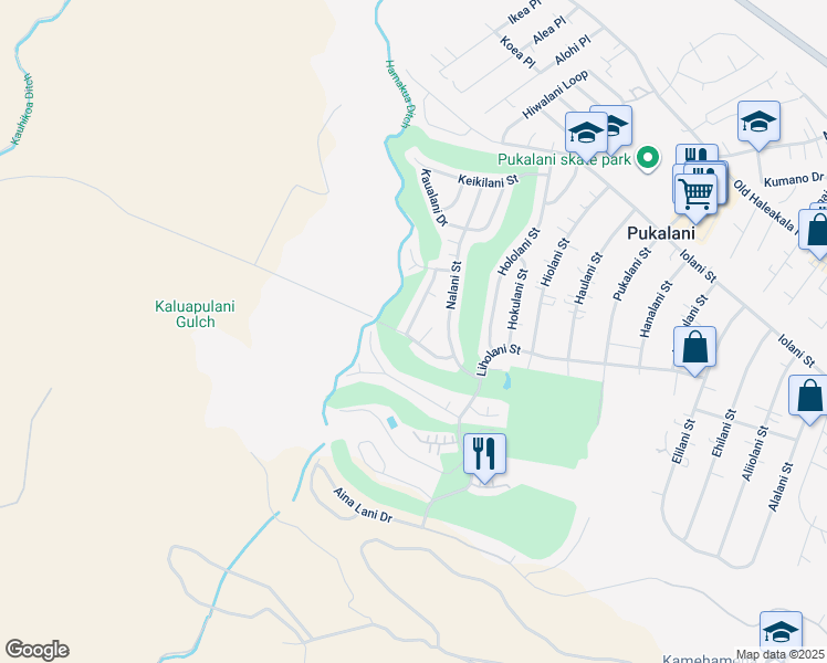 map of restaurants, bars, coffee shops, grocery stores, and more near 351 Liliuokalani Street in Makawao