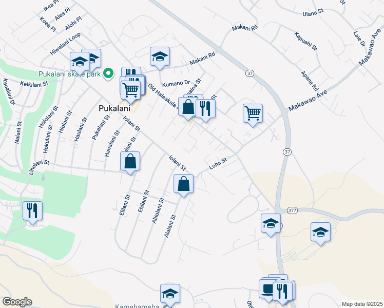 map of restaurants, bars, coffee shops, grocery stores, and more near 101 Healani Place in Makawao