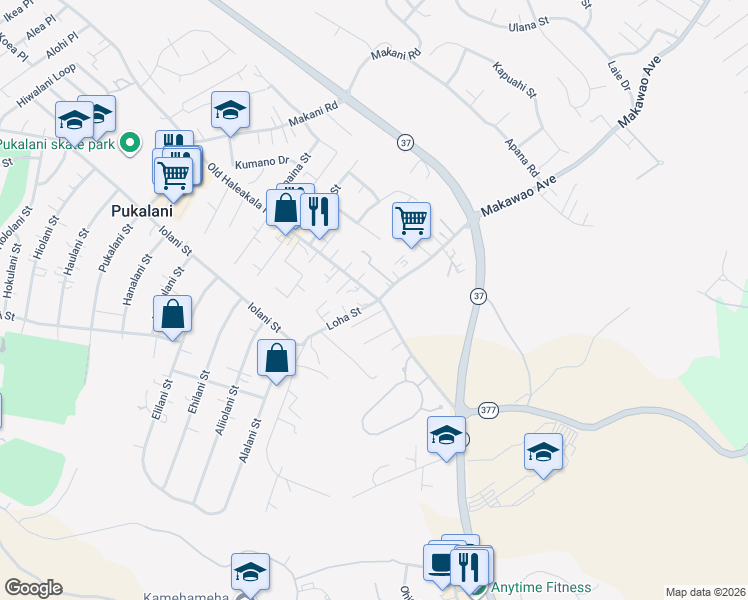 map of restaurants, bars, coffee shops, grocery stores, and more near 4 Loha Street in Makawao
