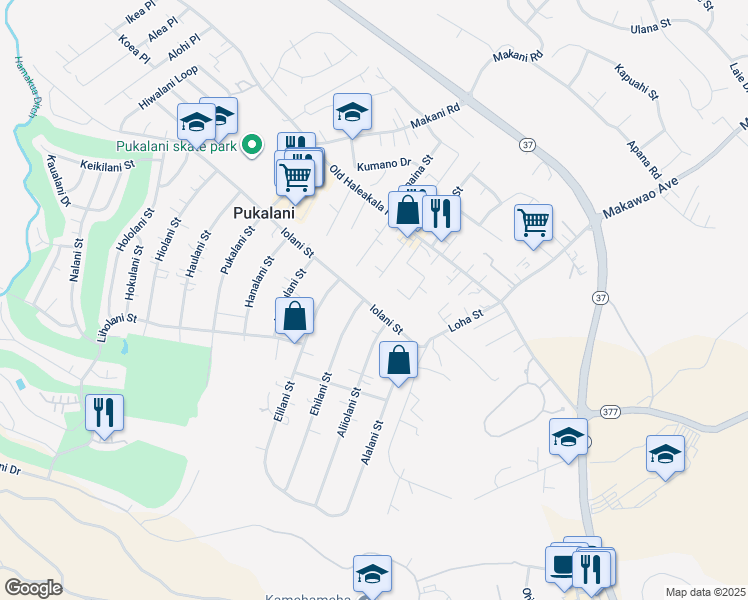 map of restaurants, bars, coffee shops, grocery stores, and more near 3259 Iolani Street in Makawao