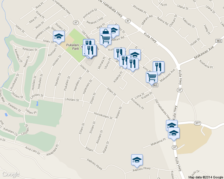 map of restaurants, bars, coffee shops, grocery stores, and more near 3259 Iolani Street in Makawao