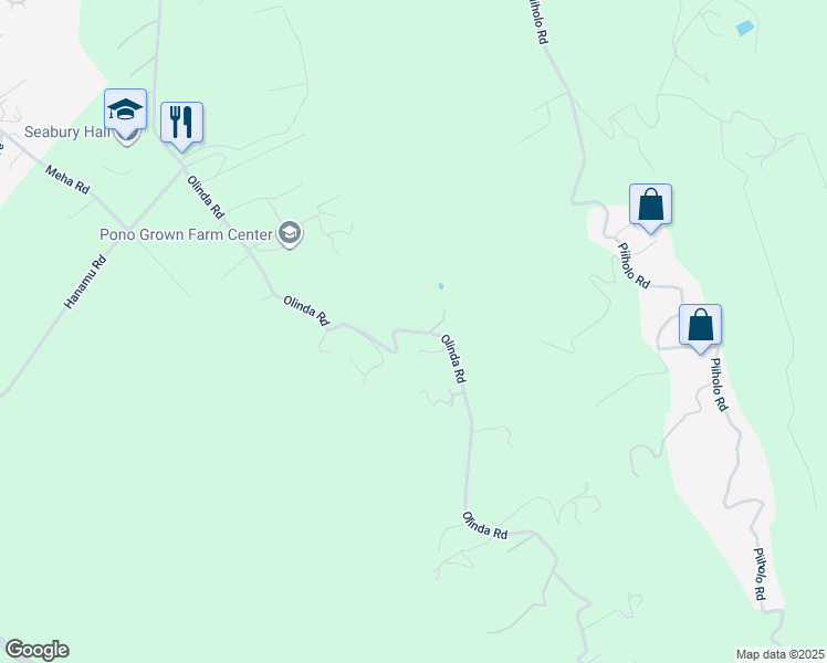 map of restaurants, bars, coffee shops, grocery stores, and more near 1002 Olinda Road in Makawao