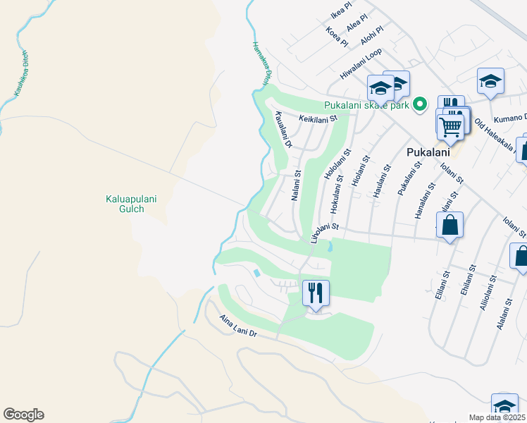 map of restaurants, bars, coffee shops, grocery stores, and more near 350 Liliuokalani Street in Makawao