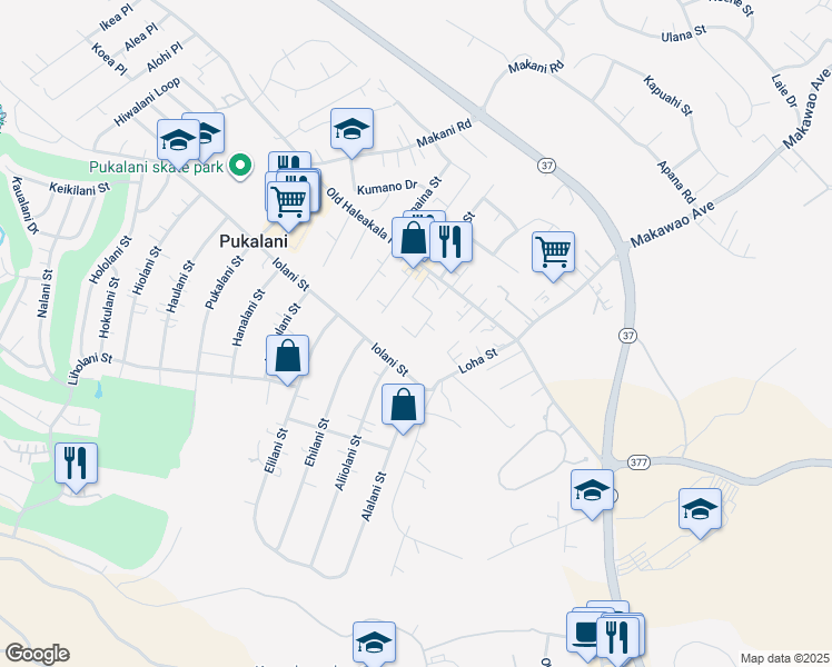 map of restaurants, bars, coffee shops, grocery stores, and more near 120 Healani Place in Makawao