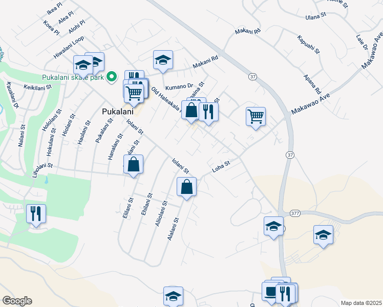 map of restaurants, bars, coffee shops, grocery stores, and more near 120 Healani Place in Makawao