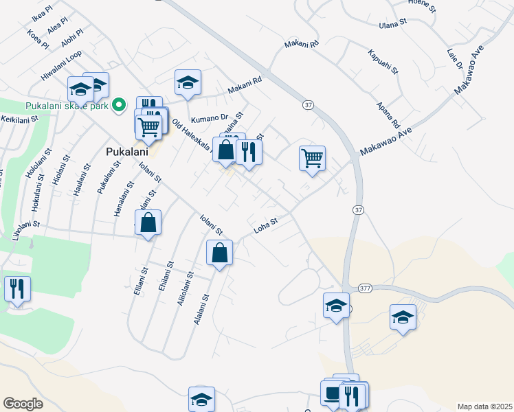 map of restaurants, bars, coffee shops, grocery stores, and more near 3404 Hio Place in Makawao