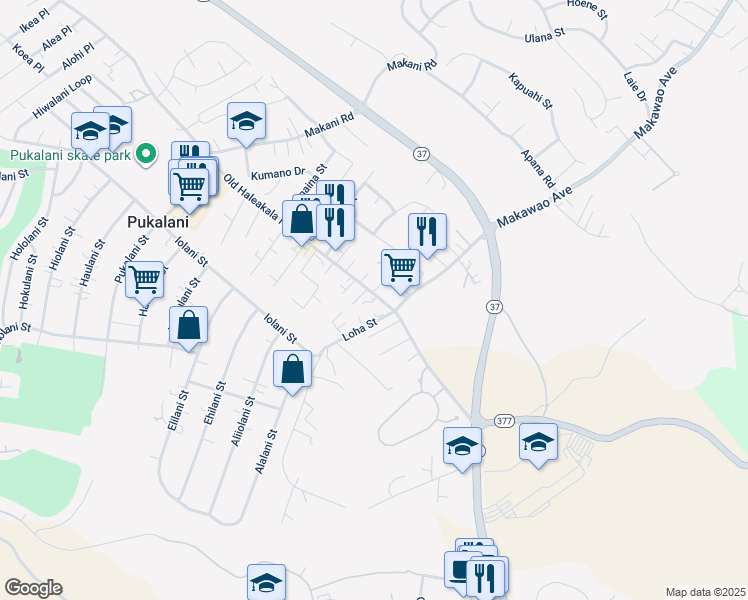 map of restaurants, bars, coffee shops, grocery stores, and more near 3404 Hio Place in Makawao