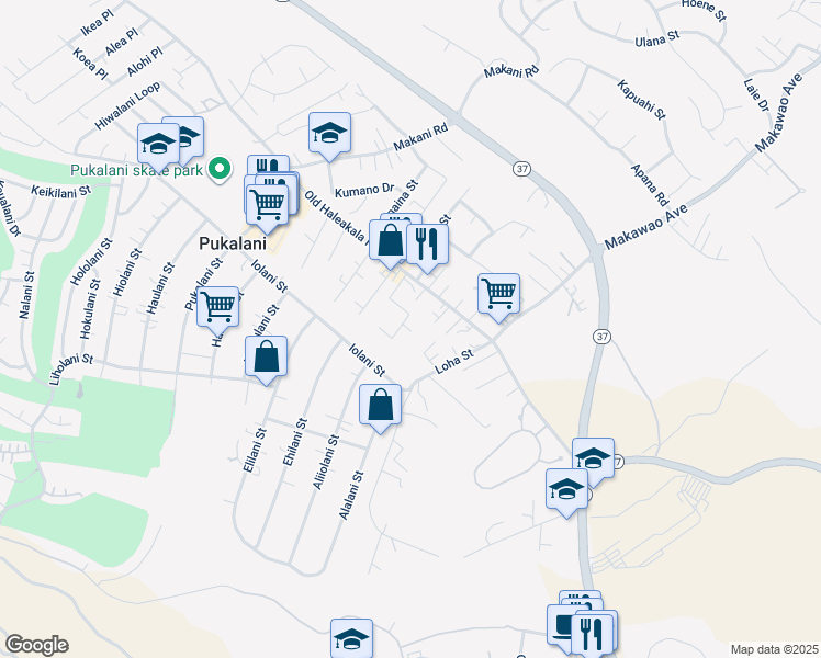 map of restaurants, bars, coffee shops, grocery stores, and more near 109 Healani Place in Makawao