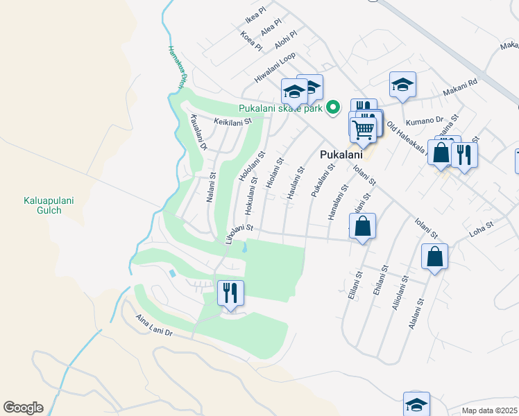 map of restaurants, bars, coffee shops, grocery stores, and more near 346 Hiolani Street in Makawao