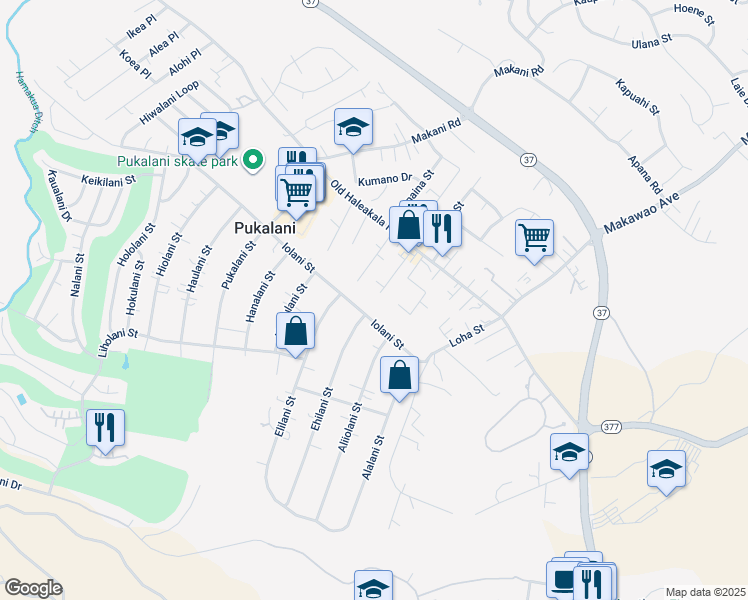 map of restaurants, bars, coffee shops, grocery stores, and more near 90 Kilakila Place in Makawao