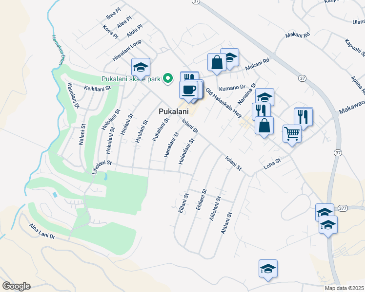 map of restaurants, bars, coffee shops, grocery stores, and more near 174 Halaulani Street in Makawao