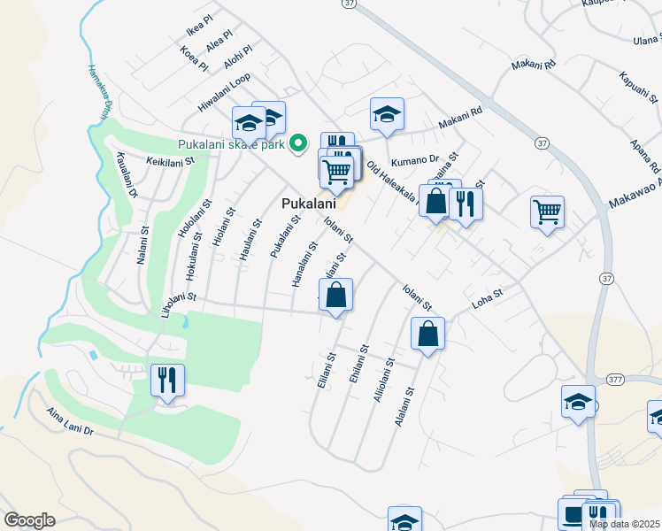map of restaurants, bars, coffee shops, grocery stores, and more near 174 Halaulani Street in Makawao