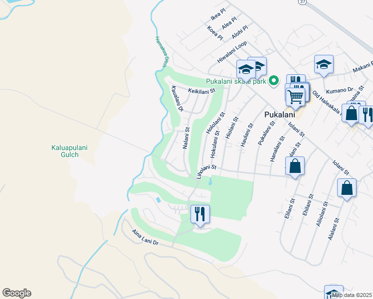 map of restaurants, bars, coffee shops, grocery stores, and more near 301 Nalani Street in Makawao