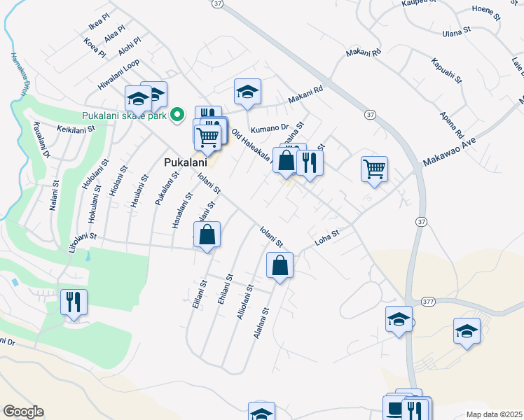 map of restaurants, bars, coffee shops, grocery stores, and more near 90 Kilakila Place in Makawao