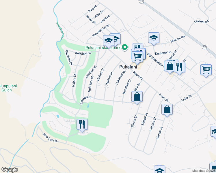 map of restaurants, bars, coffee shops, grocery stores, and more near 283 Haulani Street in Makawao