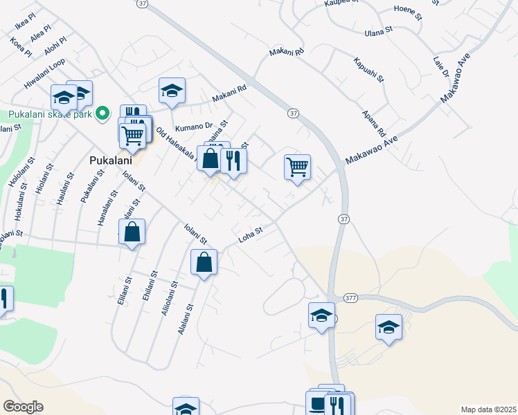 map of restaurants, bars, coffee shops, grocery stores, and more near 3407 Old Haleakala Highway in Makawao