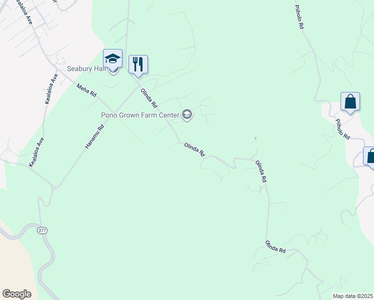 map of restaurants, bars, coffee shops, grocery stores, and more near 728 Olinda Road in Makawao