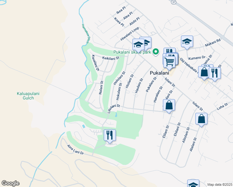 map of restaurants, bars, coffee shops, grocery stores, and more near 340 Hokulani Street in Makawao
