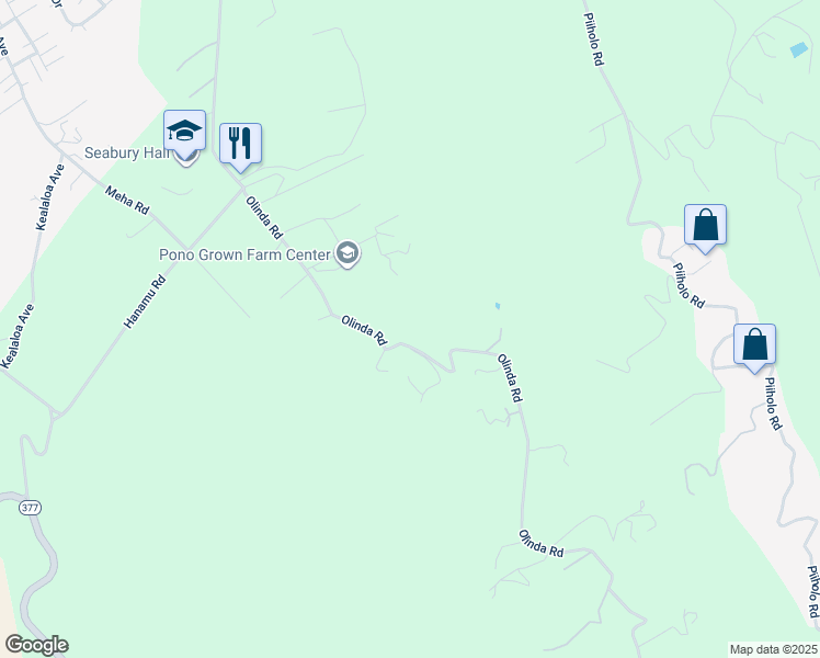 map of restaurants, bars, coffee shops, grocery stores, and more near 813 Olinda Road in Makawao