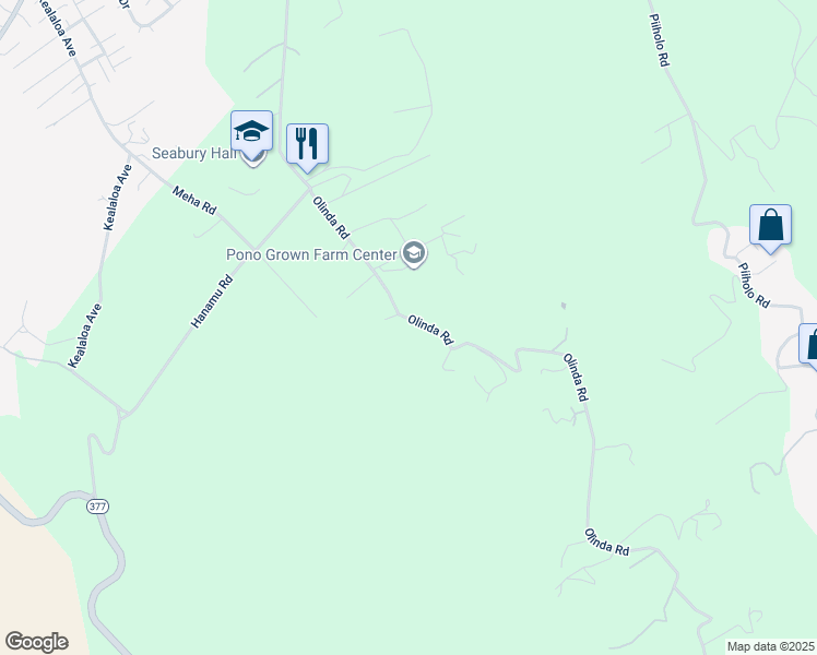 map of restaurants, bars, coffee shops, grocery stores, and more near 728 Olinda Road in Makawao