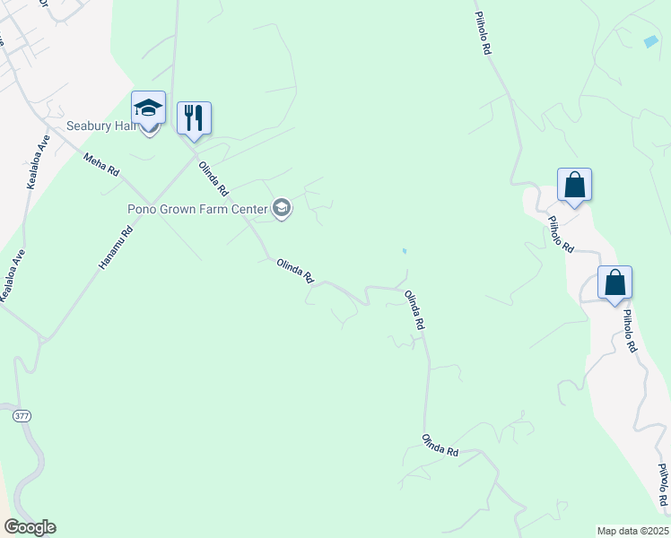 map of restaurants, bars, coffee shops, grocery stores, and more near 813 Olinda Road in Makawao