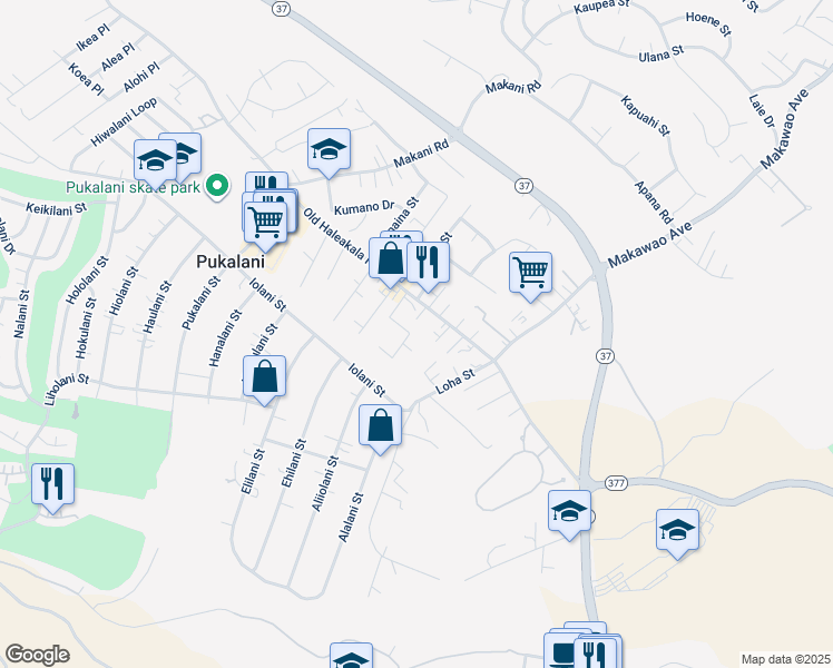 map of restaurants, bars, coffee shops, grocery stores, and more near 67 Healani Place in Makawao