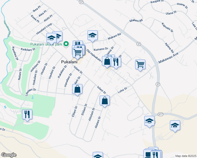 map of restaurants, bars, coffee shops, grocery stores, and more near 84 Kilakila Place in Makawao