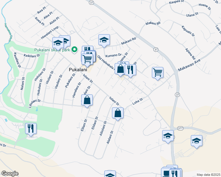 map of restaurants, bars, coffee shops, grocery stores, and more near 84 Kilakila Place in Makawao
