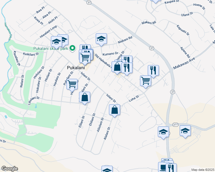 map of restaurants, bars, coffee shops, grocery stores, and more near 84 Kilakila Place in Makawao