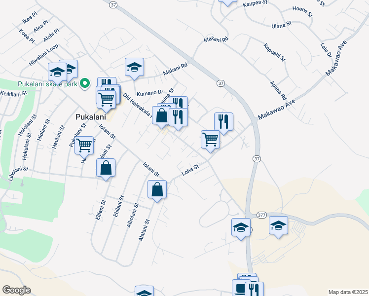 map of restaurants, bars, coffee shops, grocery stores, and more near 3390 Haleakala Highway in Makawao