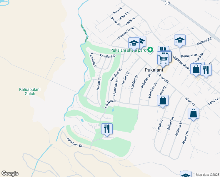 map of restaurants, bars, coffee shops, grocery stores, and more near 335 Hololani Street in Makawao