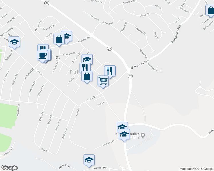 map of restaurants, bars, coffee shops, grocery stores, and more near 57 Makawao Avenue in Makawao