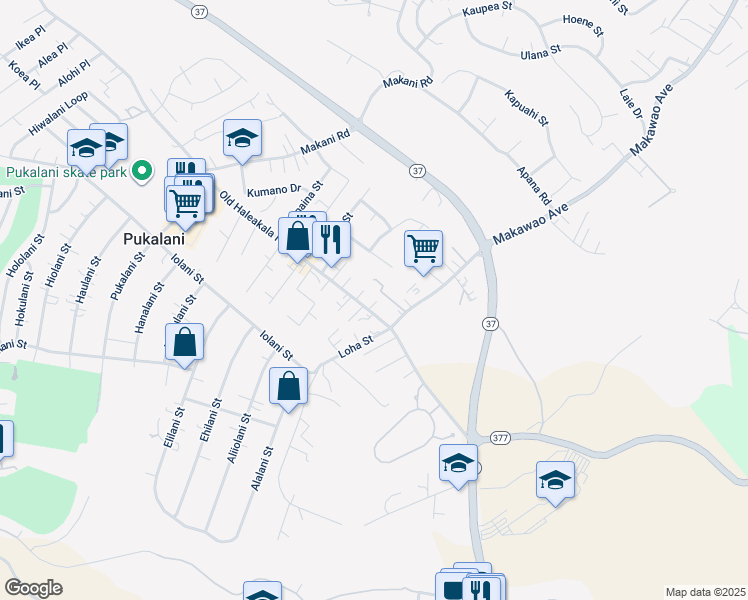 map of restaurants, bars, coffee shops, grocery stores, and more near 3385 Hawaii 37 in Makawao