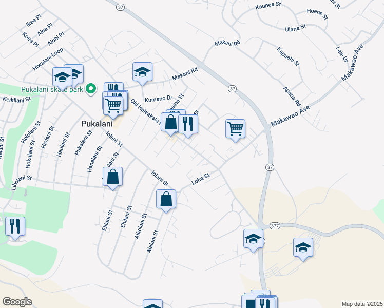 map of restaurants, bars, coffee shops, grocery stores, and more near 3380 Old Haleakala Highway in Makawao