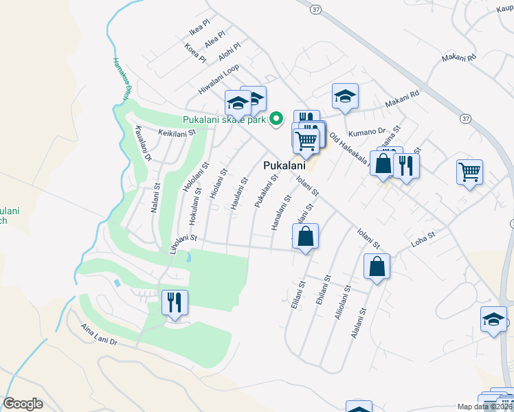 map of restaurants, bars, coffee shops, grocery stores, and more near 214 Lei Ohu Circle in Makawao