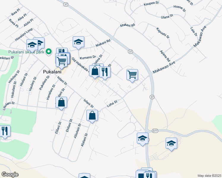 map of restaurants, bars, coffee shops, grocery stores, and more near 3410 Hio Place in Makawao