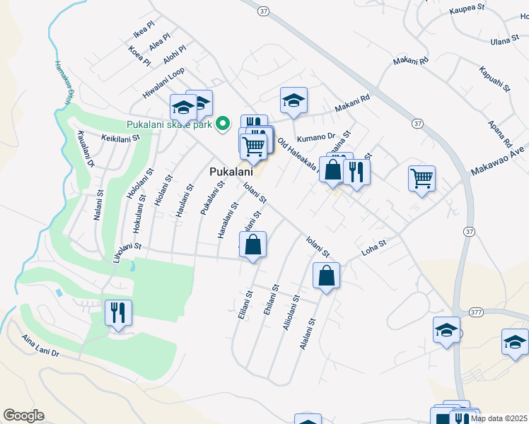map of restaurants, bars, coffee shops, grocery stores, and more near 133 Halaulani Street in Makawao