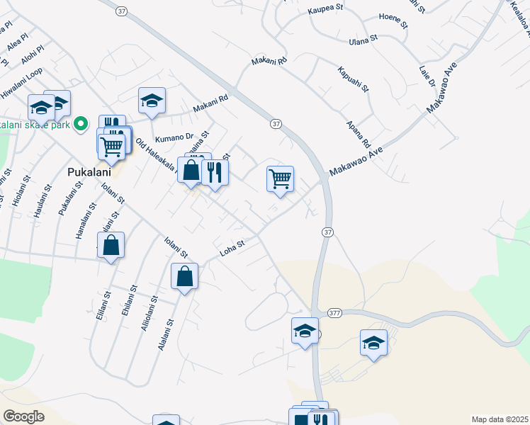 map of restaurants, bars, coffee shops, grocery stores, and more near 57 Makawao Avenue in Makawao